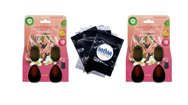 Essential Mist Refill, Air Freshener, Vanilla & Pink Papaya, 2 Count - 2 packs - plus 3 My Outlet Mall Resealable Storage Pouches