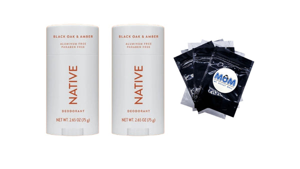 Deodorant, Aluminum Free, Black Oak & Amber, for Women and Men - 2 packs - 2.65 oz per pack - plus 3 My Outlet Mall Resealable Storage Pouches