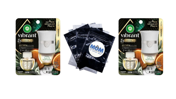 Scented Oil Vibrant Kit (Warmer + 1 Refill), White Sage & Mahogany - 2 packs - plus 3 My Outlet Mall Resealable Storage Pouches
