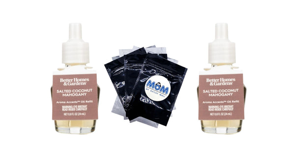 Aroma Accents Fragrance Oil, Salted Coconut & Mahogany - 2 packs - plus 3 My Outlet Mall Resealable Storage Pouches