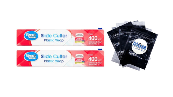 Slide Cutter Plastic Wrap, 400 sq ft - 2 packs - plus 3 My Outlet Mall Resealable Storage Pouches