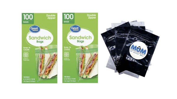 Fresh Seal Double Zipper Sandwich Bags - 2 packs - 100 Count per pack - plus 3 My Outlet Mall Resealable Storage Pouches