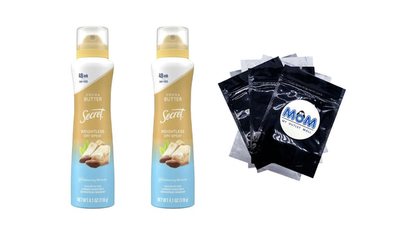 Weightless Dry Spray Antiperspirant & Deodorant for Women, Cocoa Butter Scent - 2 packs - 4.1 oz per pack - plus 3 My Outlet Mall Resealable Storage Pouches