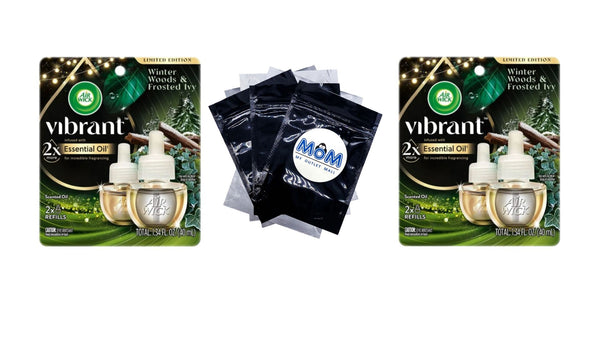 Vibrant Plug in Scented Oil Refill, Winter Woods and Frosted Ivy, 2 Refill  - 2 packs - plus 3 My Outlet Mall Resealable Storage Pouches