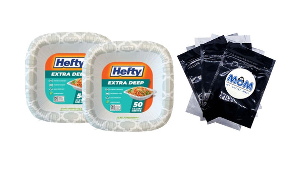 Extra Deep Paper Bowls 15 Fl oz - 2 packs - 50 Count per pack - plus 3 My Outlet Mall Resealable Storage Pouches
