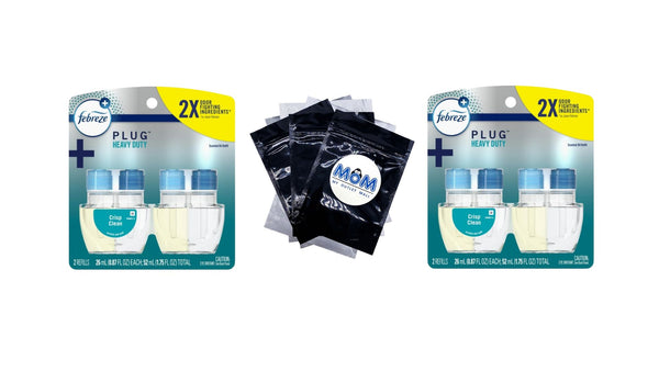 Plug In Air Freshener, Odor-Fighting Scented Oil Refill, Heavy Duty Crisp Clean, 2 Refills - 2 packs - plus 3 My Outlet Mall Resealable Storage Pouches