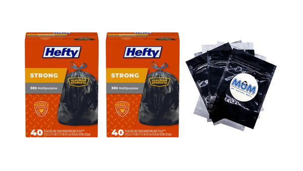 Strong Large Trash Bags, Black, 30 gallon - 2 packs - 40 count per pack - plus 3 My Outlet Mall Resealable Storage Pouches