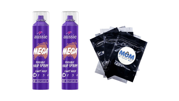Mega Flexible Hair Spray for Curly Hair, Straight Hair, and Wavy Hair - 2 packs - 10 oz per pack - plus 3 My Outlet Mall Resealable Storage Pouches