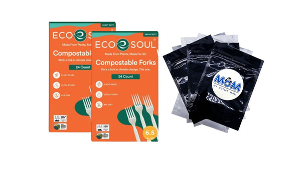 Plant-Based Compostable Forks - 2 packs- 24 Count per pack - plus 3 My Outlet Mall Resealable Storage Pouches