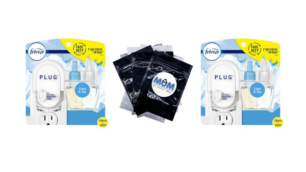 Plug In Air Freshener, Odor-Fighting Oil Kit, Linen & Sky, Warmer and 1 Refill - 2 packs - plus 3 My Outlet Mall Resealable Storage Pouches