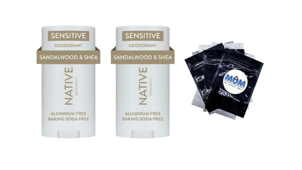 Deodorant, Sensitive, Aluminum Free, Sandalwood & Shea Butter, for Women and Men - 2 packs - 2.65 oz per pack - plus 3 My Outlet Mall Resealable Storage Pouches