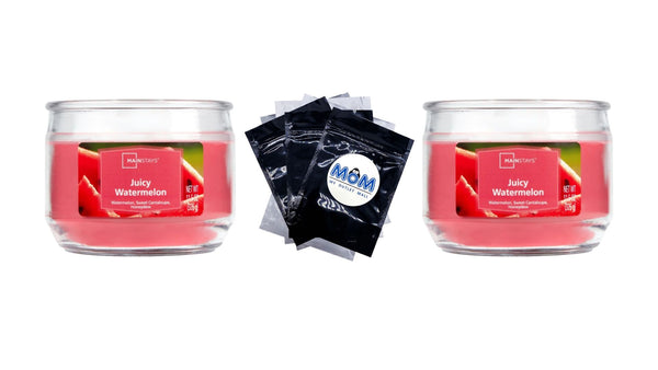 Juicy Watermelon Scented 3-Wick Glass Jar Candle - 2 packs- 11.5 oz per pack - plus 3 My Outlet Mall Resealable Storage Pouches