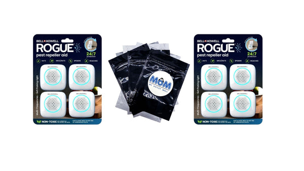 Rogue Ultrasonic Pest Repeller Aid for Home, Mouse Rodent Insect Bug Repellent - 2 packs - 4 Count - plus 3 My Outlet Mall Resealable Storage Pouches