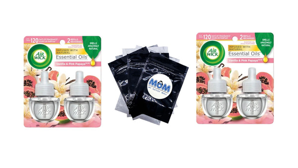 Plug in Scented Oil Refill, Vanilla and Pink Papaya, Air Freshener, Essential Oils, 2 Refills - 2 packs - plus 3 My Outlet Mall Resealable Storage Pouches