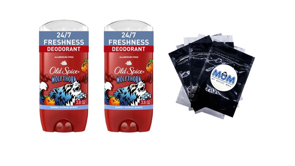 Old Spice Aluminum Free Men's Deodorant, Invisible Solid Stick, Wolfthorn, Sweet Citrus Scent - 2 packs - 3.8 oz per pack - plus 3 My Outlet Mall Resealable Storage Pouches