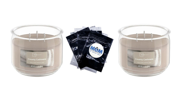 Creamy Cashmere Scented 3-Wick Glass Jar Candle - 2 packs - 11.5 oz per pack - plus 3 My Outlet Mall Resealable Storage Pouches