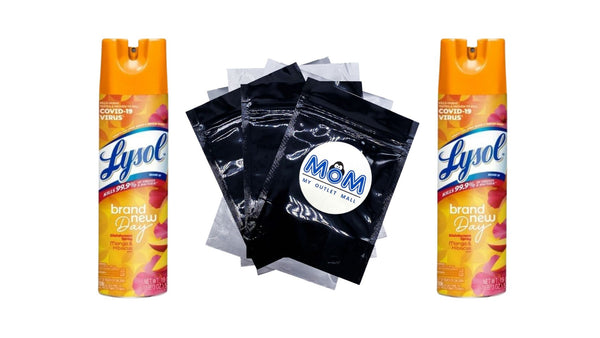 Disinfectant Spray, Sanitizing and Antibacterial Spray, For Disinfecting and Deodorizing, Brand New Day - Mango & Hibiscus Scent - 2 packs - 19 Fl oz per pack - plus 3 My Outlet Mall Resealable Storage Pouches