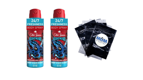 Aluminum Free Body Spray for Men, Krakengard, Deep Ocean Scent - 2 packs - 5.1 oz per pack - plus 3 My Outlet Mall Resealable Storage Pouches