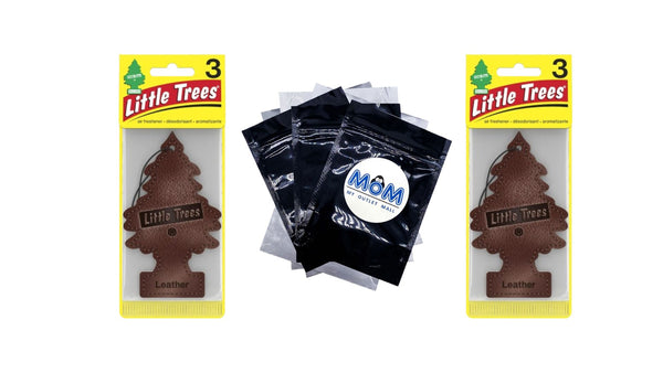 Air Freshener Leather Fragrance -  2 pack - 3 count per pack plus 3 My Outlet Mall Resealable Storage Pouches