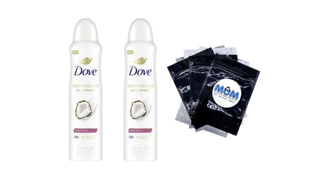 Advanced Care Long Lasting Women's Antiperspirant Deodorant Dry Spray, Caring Coconut - 2 packs - 3.8 oz per pack - plus 3 My Outlet Mall Resealable Storage Pouches