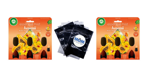 Essential Mist Refill, Hawaii Exotic Papaya and Hibiscus Flower 3 Count - 2 packs - plus 3 My Outlet Mall Resealable Storage Pouches