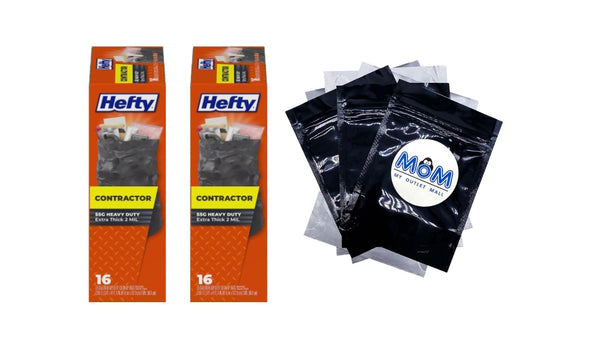 Heavy Duty Contractor Extra Large Trash Bags, 55 gallon - 2 packs - 16 count per pack - plus 3 My Outlet Mall Resealable Storage Pouches