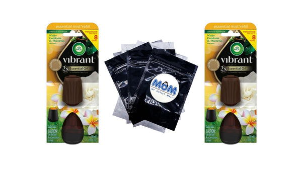 Essential Mist Vibrant Refill, White Gardenia and Plumeria - 2 packs - plus 3 My Outlet Mall Resealable Storage Pouches
