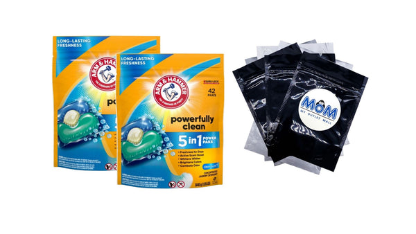 Clean Burst 5-in-1 Laundry Detergent Power Paks, Powerfully Clean, Clean Burst Scent - 2 packs - 42 Count - plus 3 My Outlet Mall Resealable Storage Pouches