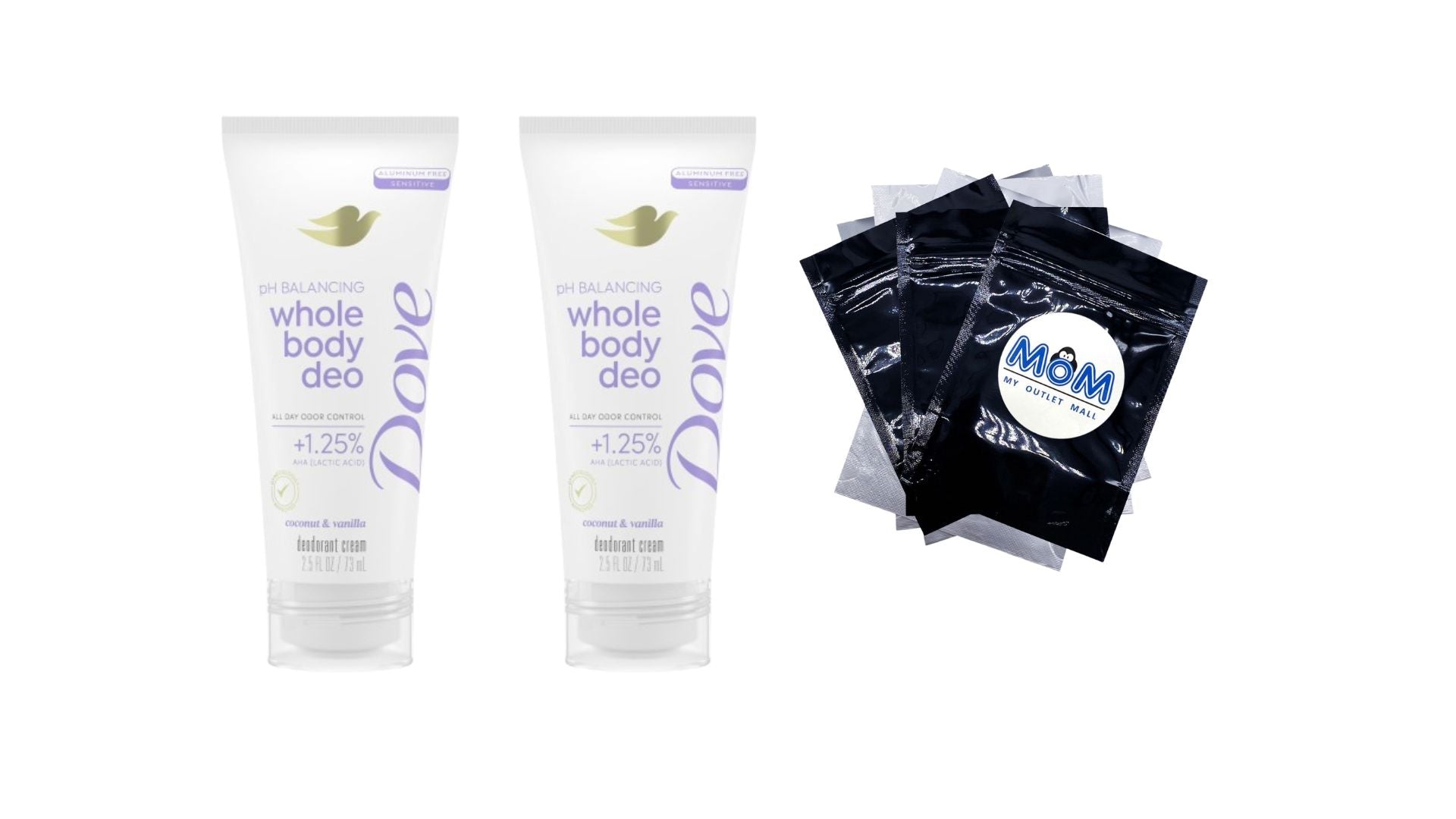 Aluminum Free Whole Body Deo pH Balancing Deodorant Cream for Women, Coconut & Vanilla - 2 packs - 2.5 oz per pack - plus 3 My Outlet Mall Resealable Storage Pouches
