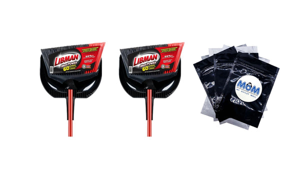 High Power Angle Broom & Dustpan Steel Handle 13.75 in. Wide Red Black - 2 packs - plus 3 My Outlet Mall Resealable Storage Pouches