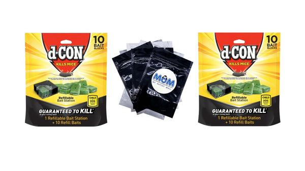 Refillable Corner Fit Mouse Bait Station, 1 Trap and 10 Baits - 2 packs - plus 3 My Outlet Mall Resealable Storage Pouches
