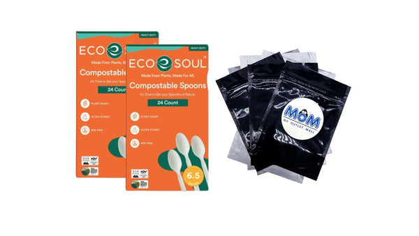 Plant-Based Compostable Spoons - 2 packs - 24 Count per pack - plus 3 My Outlet Mall Resealable Storage Pouches