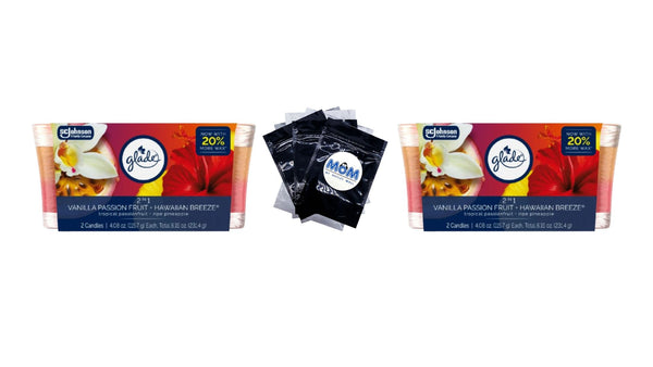 2in1 Single Wick Candles, Hawaiian Breeze + Vanilla Passionfruit, 2 Candles - 2 packs - plus 3 My Outlet Mall Resealable Storage Pouches