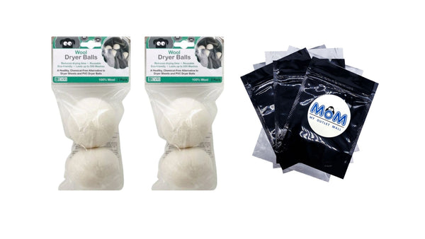 100% Wool Dryer Balls - 2 packs - 2 Count - plus 3 My Outlet Mall Resealable Storage Pouches