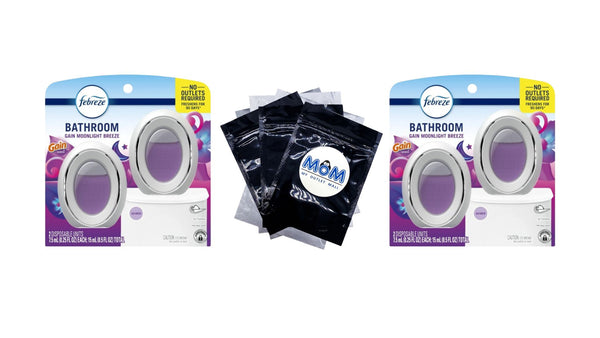 Bathroom Air Freshener, Small Spaces Odor-Fighting, Gain Moonlight Breeze, 2 Count - 2 packs - plus 3 My Outlet Mall Resealable Storage Pouches