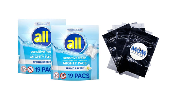 Sensitive Fresh Mighty Pacs Laundry Detergent Pacs, Hypoallergenic Spring Breeze Scent, Gentle for Sensitive Skin, HE Compatible - 2 packs - 19 Count - plus 3 My Outlet Mall Resealable Storage Pouches