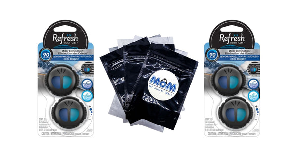 Mini Diffuser Air Freshener New Car/Cool Breeze Scent, 2 Count - 2 packs - plus 3 My Outlet Mall Resealable Storage Pouches