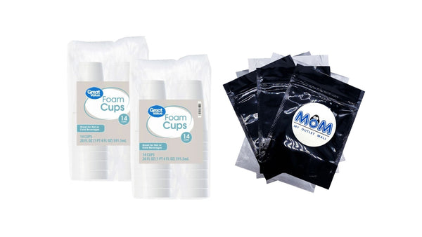 Disposable Foam Cups, 20oz - 2 packs - 14 Count per pack - plus 3 My Outlet Mall Resealable Storage Pouches