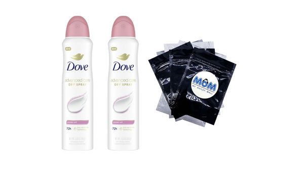 Advanced Care Long Lasting Women's Antiperspirant Deodorant Spray, Powder Soft - 2 packs - 3.8 oz per pack - plus 3 My Outlet Mall Resealable Storage Pouches