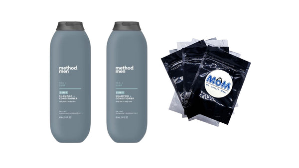 Men 2-in-1 Shampoo + Conditioner, Sea + Surf - 2 packs - 14Fl oz per pack - plus 3 My Outlet Mall Resealable Storage Pouches