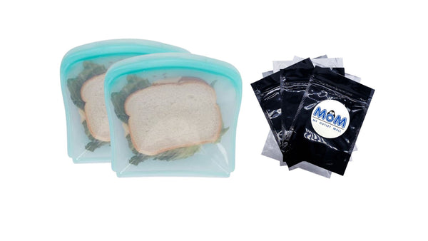Reusable Silicone Sandwich Food Storage Bag, Blue - 2 packs - plus 3 My Outlet Mall Resealable Storage Pouches