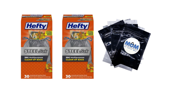 Steelsak Heavy Duty Large Trash Bags, Gray, Unscented, 39 gallon - 2 packs - 30 count per pack - plus 3 My Outlet Mall Resealable Storage Pouches