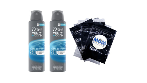Men+Care Long Lasting Antiperspirant Deodorant Dry Spray, Clean Comfort - 2 packs - 3.8 oz per pack - plus 3 My Outlet Mall Resealable Storage Pouches