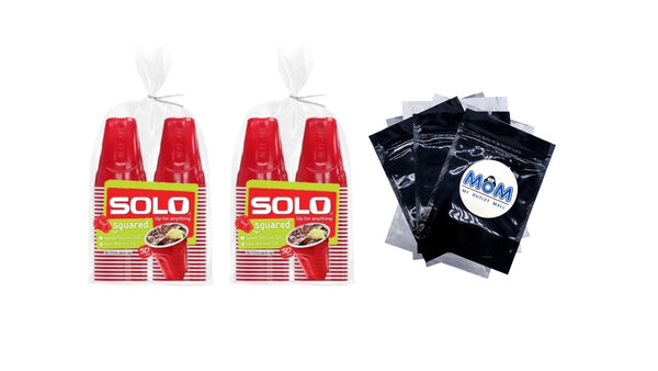 Red Party Plastic Disposable Cups, 18 oz - 2 packs - 50 Count per pack - plus 3 My Outlet Mall Resealable Storage Pouches