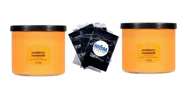 3-Wick Textured Wrapped Cranberry Mandarin Scented Candle - 2 packs - 14 oz per pack - plus 3 My Outlet Mall Resealable Storage Pouches