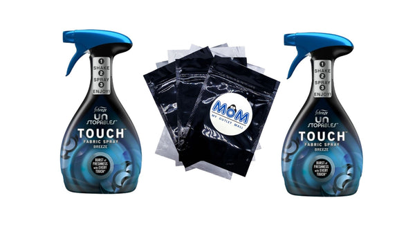 Unstopables Touch Fabric Spray and Odor Fighter, Breeze - 2 packs - 27 fl oz per pack - plus 3 My Outlet Mall Resealable Storage Pouches