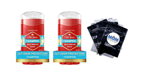 Aluminum Free, Men's Deodorant Invisible Solid Stick, Champion Scent - 2 packs - 3 oz per pack - plus 3 My Outlet Mall Resealable Storage Pouches
