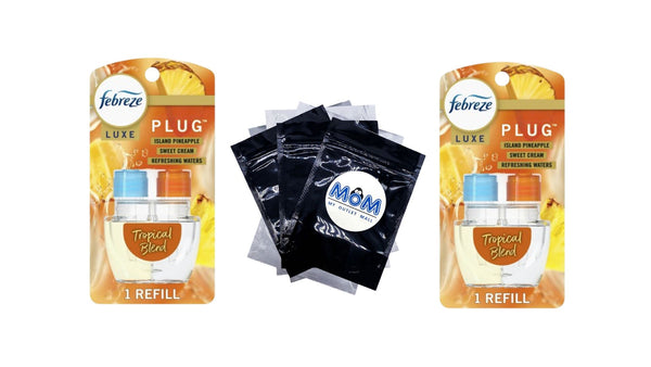 Plug In Air Freshener, Odor-Fighting Scented Oil Refill, Tropical Blend Scent - 2 packs - plus 3 My Outlet Mall Resealable Storage Pouches