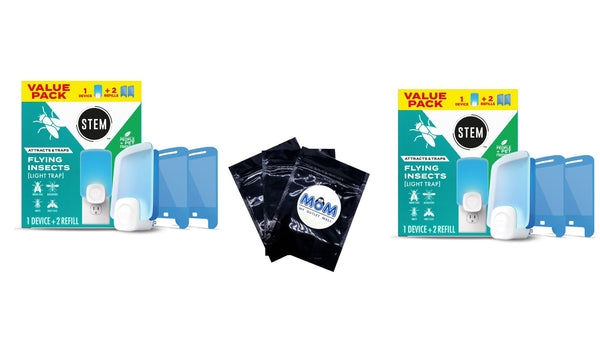 Light Trap, Attracts and Traps Flying Insects, Emits Soft Blue Light, [Includes Starter Kit with 1 Light Trap and 2 Cartridges]- 2 packs- plus 3 My Outlet Mall Resealable Storage Pouches