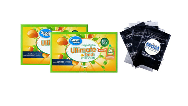 Ultimate Fresh Dryer Sheets, Original Clean, Compare to Gain - 2 packs - 180 Count - plus 3 My Outlet Mall Resealable Storage Pouches